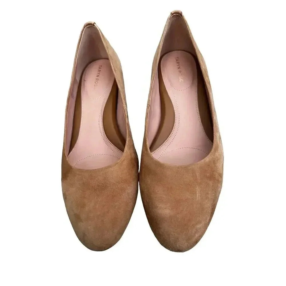 Taryn Rose Women's Tan Leather Slip On Round Toe Flat Shoes Size US 11